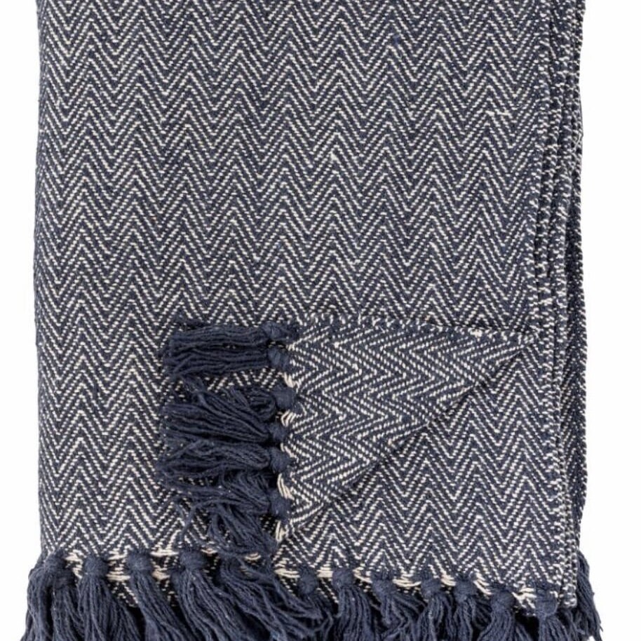 Plaid Herringbone Bleu Coton Recyclé