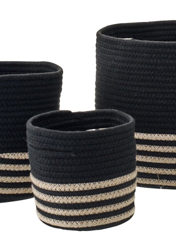 Set 3 Paniers Rangements Lignes Noir/Beige