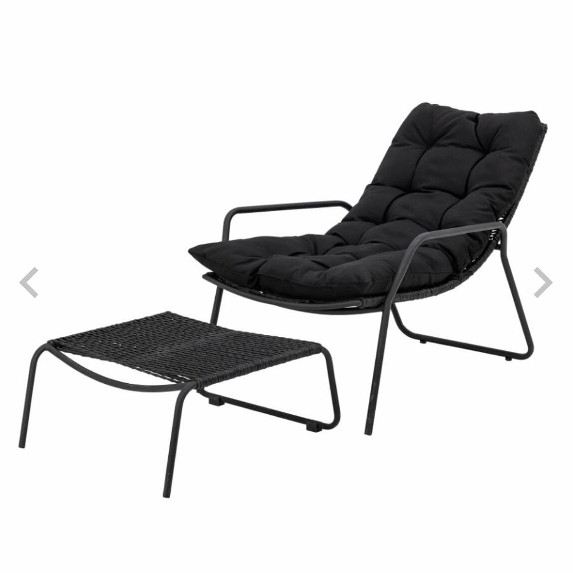 Boel Chaise Longue Avec Tabouret Et Coussin Confort Noir Lavable