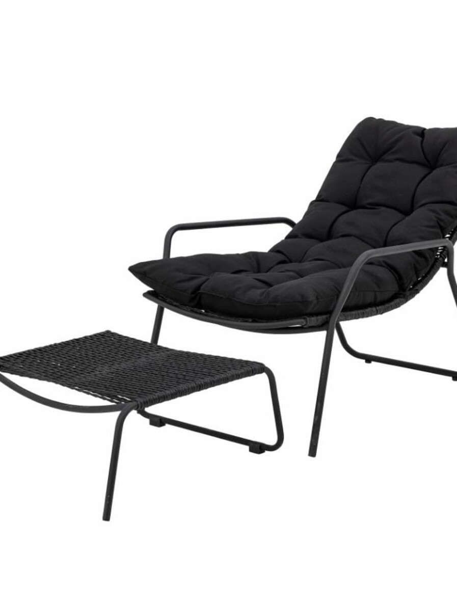 Boel Chaise Longue Avec Tabouret Et Coussin Confort Noir Lavable
