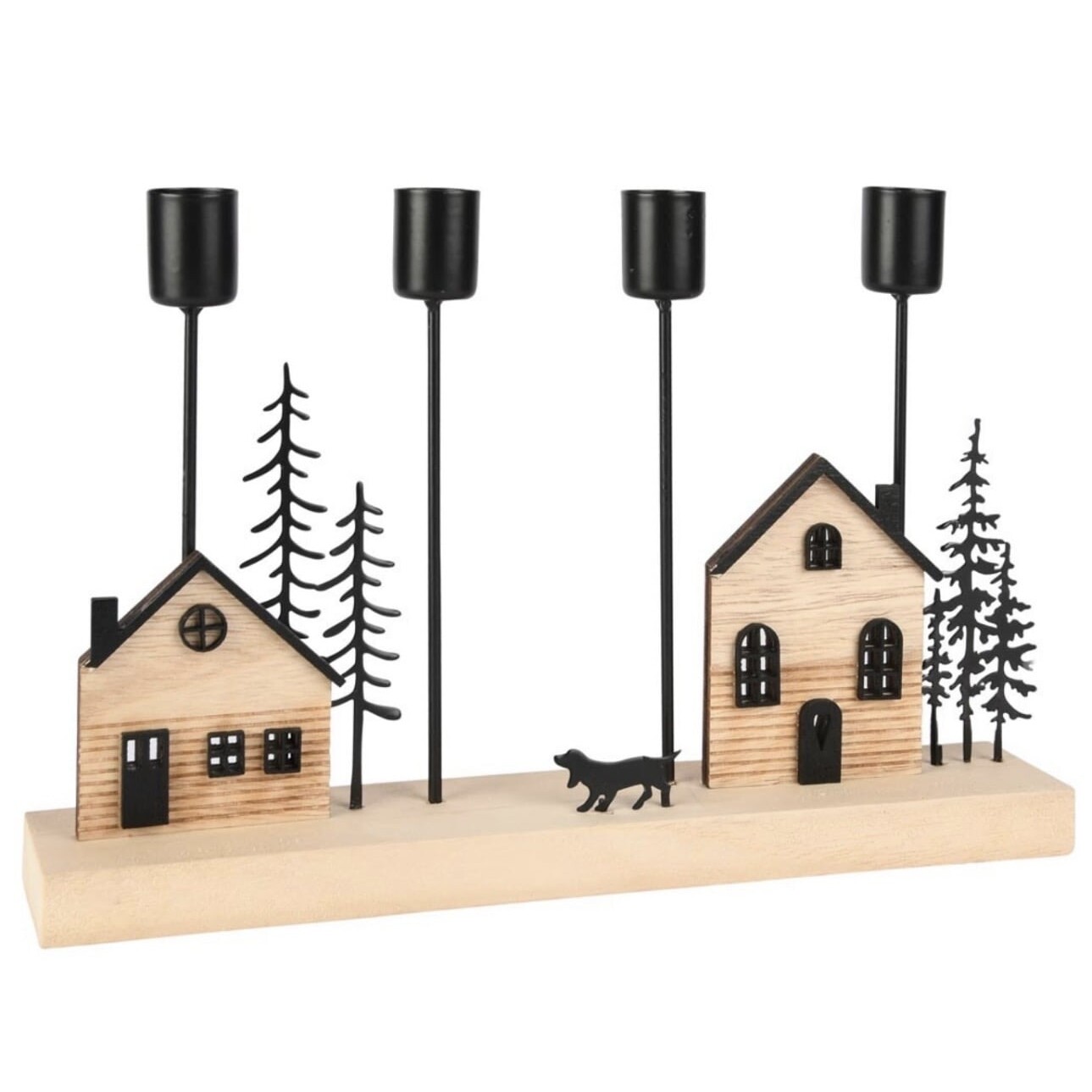 Porte Bougies Maison Bois/Metal