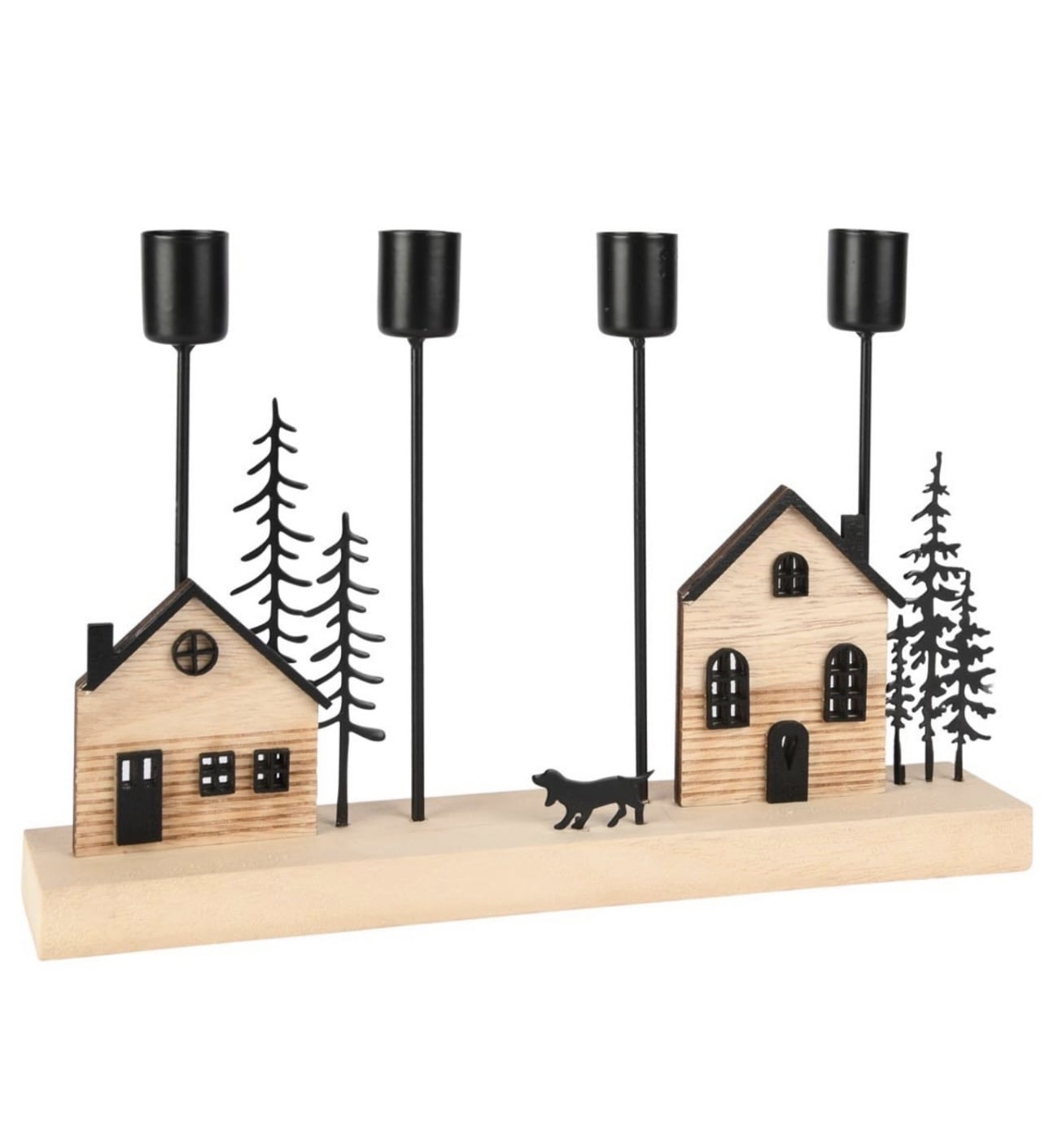 Porte Bougies Maison Bois/Metal